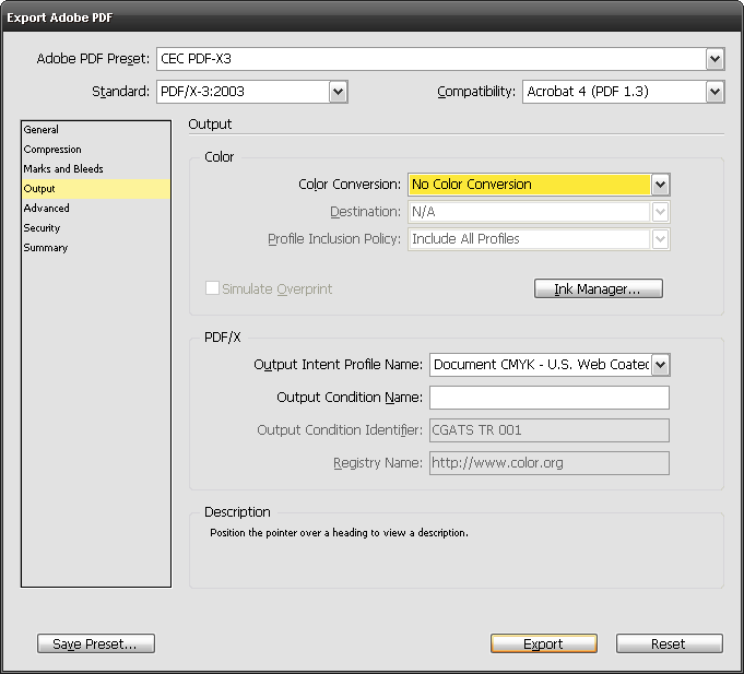 Color settings when Exporting to a PDF from Adobe InDesign
